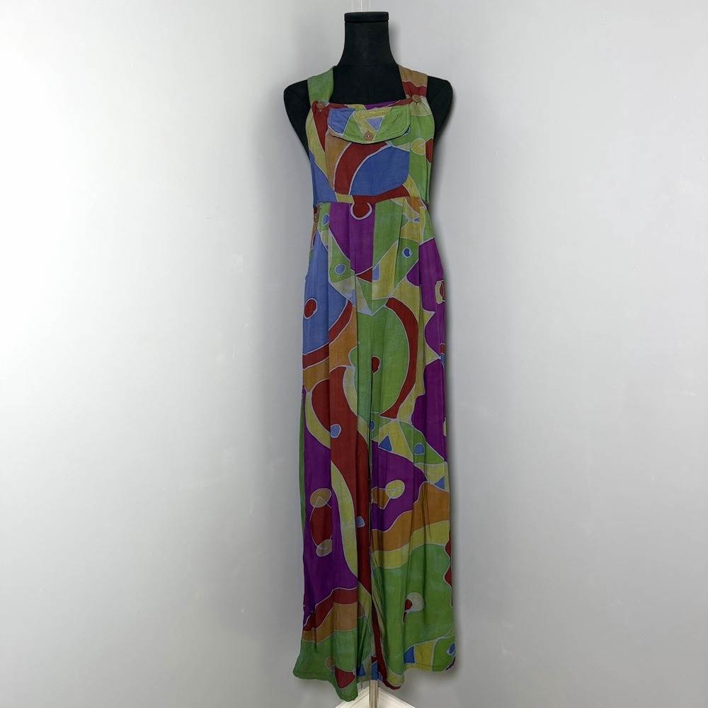 Vtg The Daily Planet Rayon Overalls M Abstract Geometric Whimsical Boho Hippie